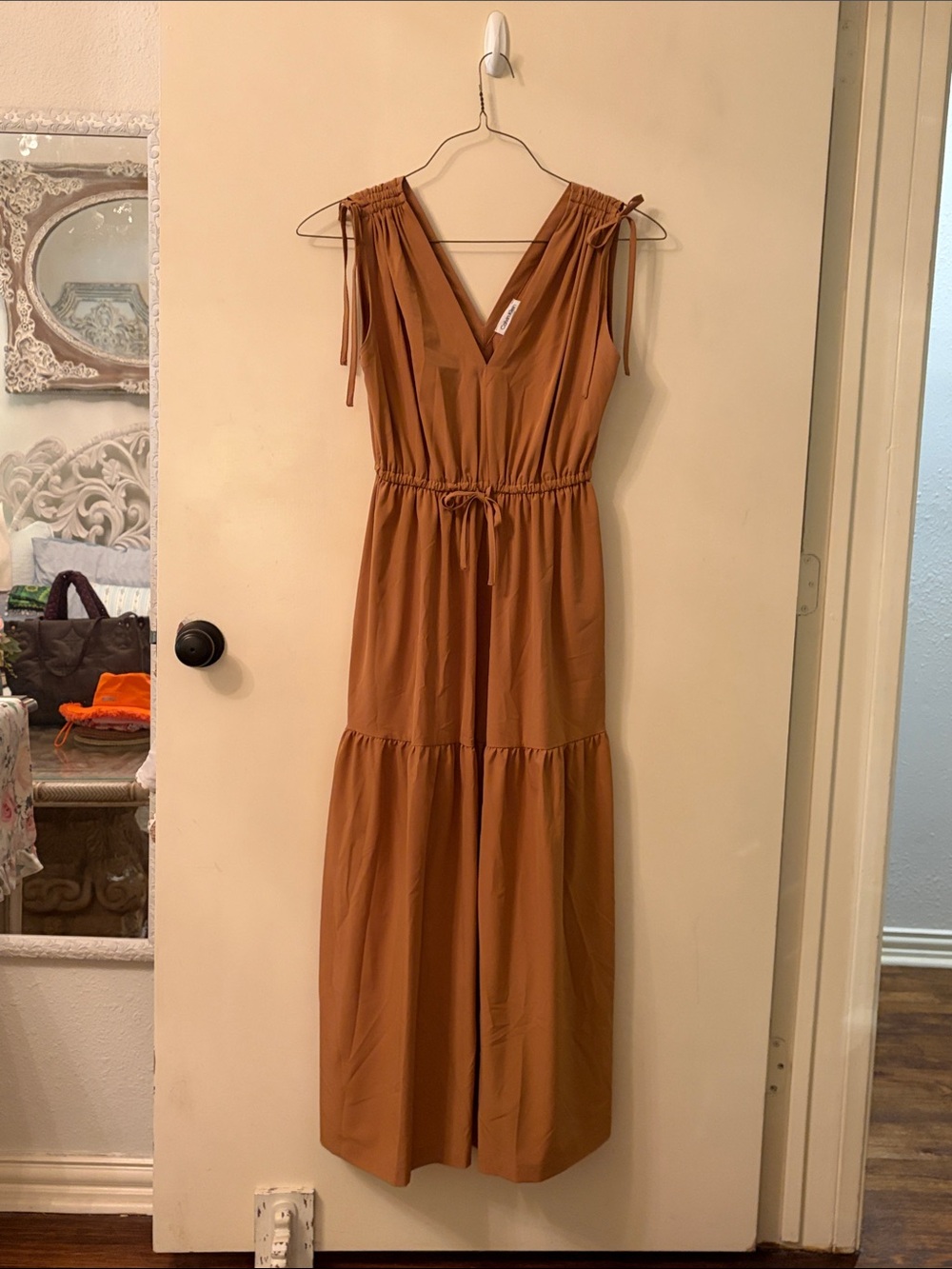 Calvin Klein Rust/Terracotta Tie-Shoulder Maxi Dress